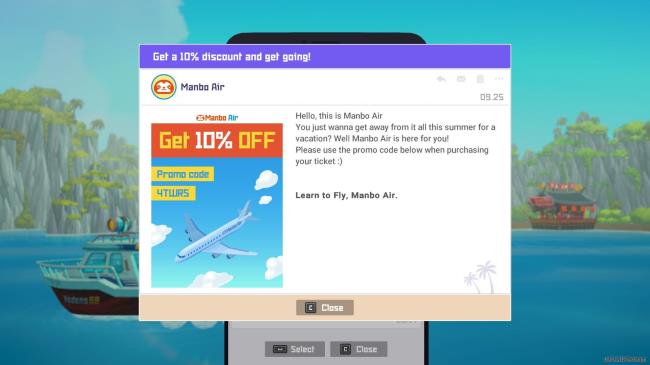 The Manbo Air email that shows the promotio<em></em>nal code in Dave the Diver.