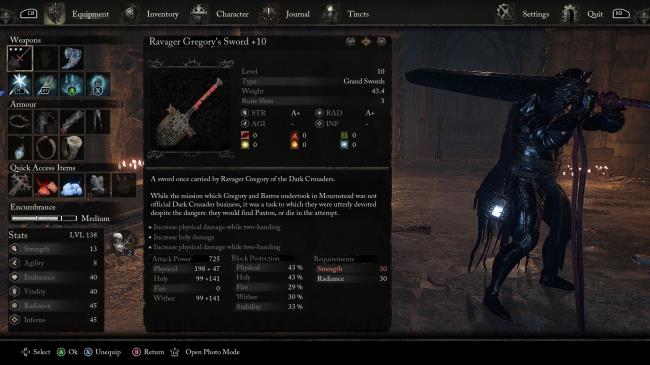 Ravager Gregory's Sword item des<em></em>cription lords of the fallen