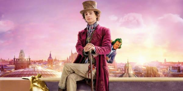 Timothée Chalamet as Willy Wo<em></em>nka and Hugh Grant as Lofty, an Oompa-Loompa.