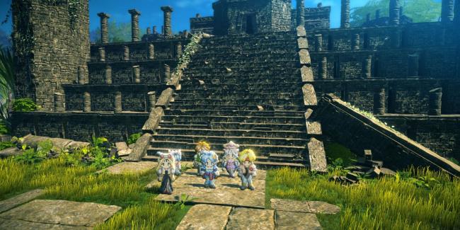 The party exiting the Hoffman Ruins in Star Ocean The Second Story