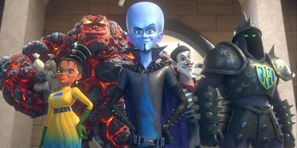 Megamind looking co<em></em>nfident with the Doom Syndicate in Megamind vs. The Doom Syndicate