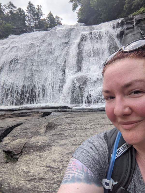 The author at the ba<em></em>se of High Falls outside Asheville, North Carolina.