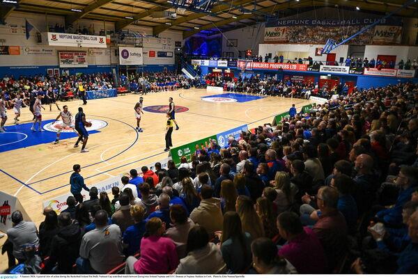 A general view of action during the Basketball Ireland Pat Duffy Natio<em></em>nal Cup semi-final match between Energywise Ireland Neptune and UCC Demons at Neptune Stadium in Cork. Photo by Eóin Noonan/Sportsfile