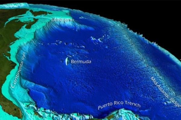 Graphic depicting satellite captured, bathymetric data of the western Atlantic Ocean basin and its ocean floor features. Image credit: NOAA’s Natio<em></em>nal Enviro<em></em>nmental Satellite and Information Service